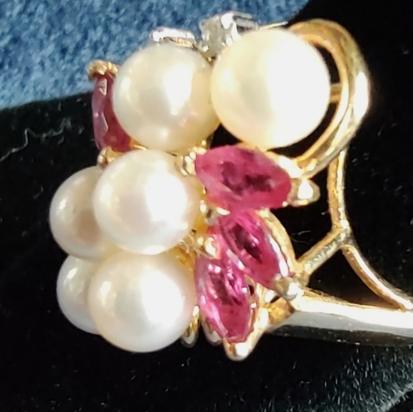 14K ring, ruby, prearl - Picture 2 of 6